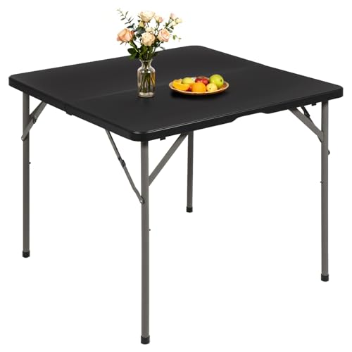 PayLessHere 34" Folding Tables Plastic Folding Card Table Half Portable Foldable Square Table for for Parties Wedding BBQ Camping, Black - color: Black, size: 34"