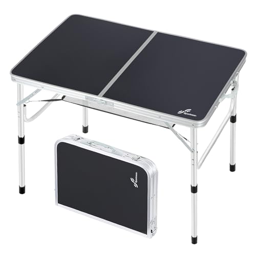 Sportneer Folding Table: Adjustable Height Camping Essentials 35.4" L x 23.6" W 2 Height with Mesh Layer - Compact & Portable Small Folding Table for Outdoor Camp Garden Picnic BBQ Dining Cooking - color: Black, size: 35.4"L x 23.6"W (2 Height)