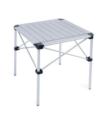 iClimb Lightweight Stable Alu. Folding Square Table Roll Up Top with Carry Bag for Camping Picnic Backyards BBQ Camp Kitchen (Silver, M) - color: Alu Silver, size: Medium