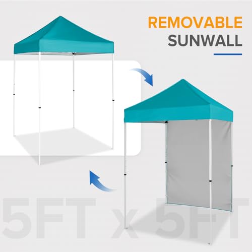 EAGLE PEAK Pop up Canopy 5x5, Outdoor Portable Canopy Tent with One Removable Sunwall, Carry Bag Included, Turquoise - color: Turquoise