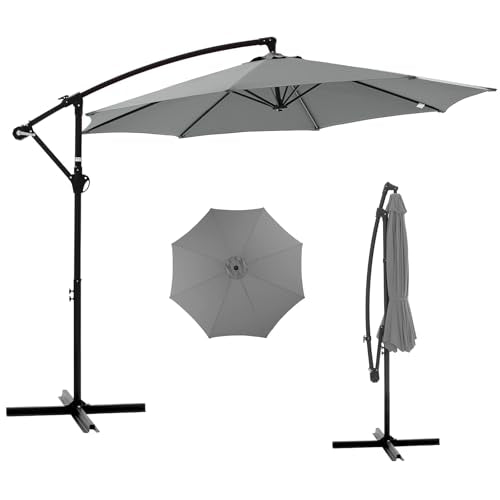 NEWBULIG 10FT Patio Umbrella, Offset Cantilever Outdoor Patio Table Umbrella, UV Protection, Fade Resistant Fabric, Easy Tilt Adjustment for Pool, Deck, Garden, Backyard - color: Gray, size: 10ft-basic