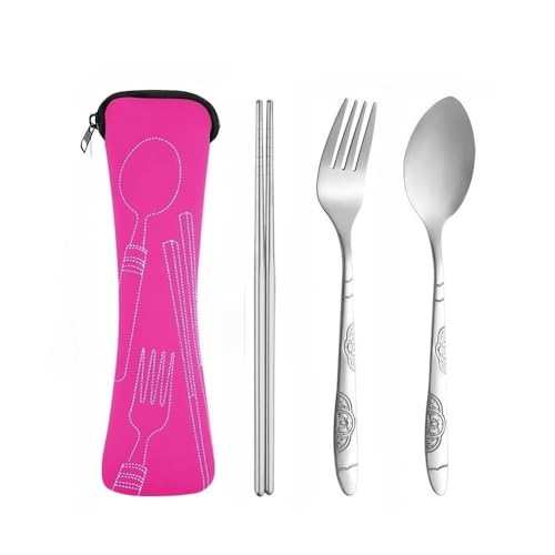 4-piece Cutlery Set, Rust-resistant Stainless Steel Utensils, Suitable for Travel, Camping, Picnics, Work, and Hiking (Pink) - color: Pink
