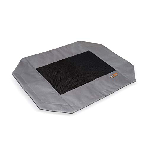 K&H Pet Products Dog Cot Replacement Cover, Designed to fit K&H Medium Pet Cots (Sold Separately), Indoor Outdoor, Breathable Cooling Mesh Center, Machine Washable - Medium 32 X 25in Gray - color: Gray/Black Mesh, size: Medium 32 X 25 Inches