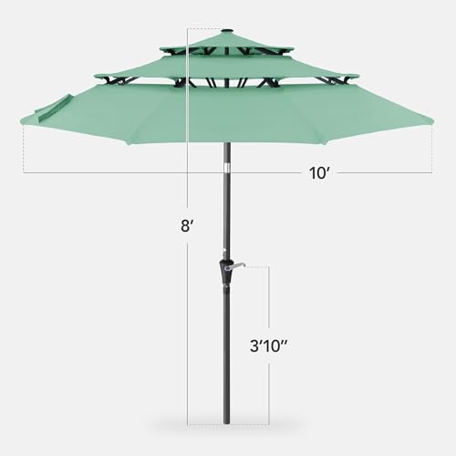 Best Choice Products 10ft 3-Tier Market Patio Umbrella, Outdoor Sun Shade with Tilt, Crank Lift, 8 Ribs for Backyard, Deck, Poolside - color: Seaglass