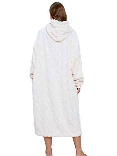Oversized Sherpa Wearable Blanket Hoodie for Women Men,Long Comfortable Sherpa Blanket Sweatshirt Shaggy Pullover Plush Warm Cozy Blanket One Size Fits All (Jacquard Cream, One Size) - color: Jacquard Cream
