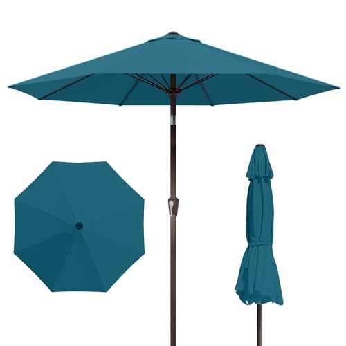 Kingdura 10FT Outdoor Patio Umbrella, Market Table Umbrella with Push Button Tilt and Crank, 8 Sturdy Fiberglass Ribs, UV Protection for Pool, Lawn, Deck, Backyard, Garden (Lake blue) - color: Lake blue, size: 10 Ft