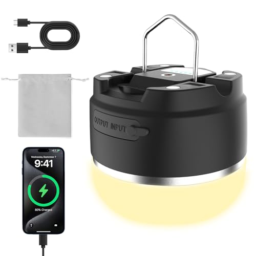 LED Camping Lantern Rechargeable 8000mAh, 3 Color Light Camping Tent Light, IP44 Waterproof Magnetic Hanging Light for Camping, Hurricane, Power Outages, Survival Kits, Black Emergency Light - style: Upgrade- Warm-White