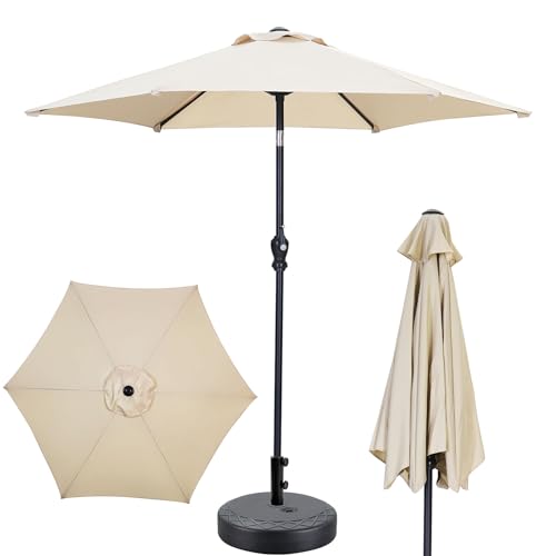 GDY 7.5ft Patio Umbrella Outdoor Umbrella with Tilt, Crank and Umbrella Weighted Base, for Yard/Outdoor/Wedding Parties and Events (Khaki) - color: Khaki, size: Umbrella+Base