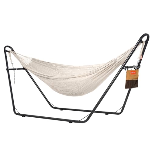 Lazy Daze Hammocks Handwoven Mayan Hammock with Heavy Duty Steel Stand, 10.5 FT Soft Rope Double Hammock for Patio Outside, 550 lbs Weight Capacity, Natural - color: Natural
