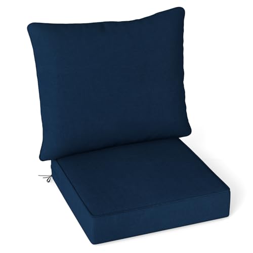 Giantex Patio Cushion Set, Outdoor Chair Seat Pads w/Non-Slip Rope Belts, Detachable Patio Furniture Cushions, Thick Seat Cushion & Back Cushion for Living Room Floor Sofa Patio Garden Chair (Navy) - color: Navy