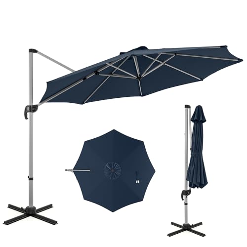Cantilever Patio Umbrella Aluminum Offset Umbrella with 360-Degree Rotation & Adjustable Tilt, Large Patio Offset Umbrella for Garden, Pool, Backyard & Deck - color: Navy Blue, size: 11ft