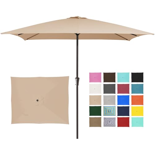 JEAREY 8x10 ft Rectangular Patio Umbrellas Outdoor Table Market Umbrella w/Crank, 8 Sturdy Ribs, UV Protection Windproof Sunproof for Garden, Deck, Backyard, Pool(Beige) - color: Beige, size: 8x10ft