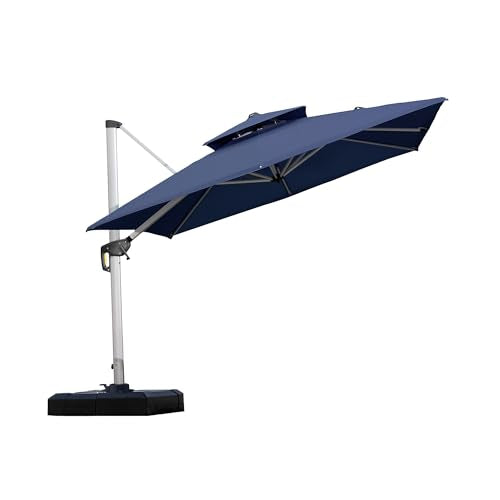 PURPLE LEAF 9ft Patio Umbrella Outdoor Square Umbrella Large Cantilever Umbrella Windproof Offset Heavy Duty Sun for Garden Deck Pool Patio, Navy Blue - color: Navy Blue, size: 9' X 9'