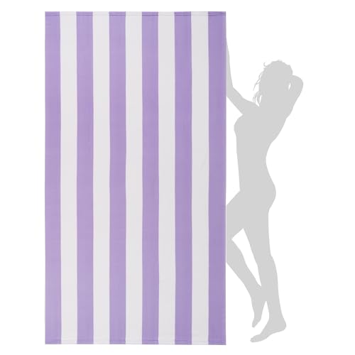 WILFA Extra Large Striped Lightweight Pool Towel, XL Mircofiber Cabana Swim Travel Towel for Adults, Light Purple - color: Light Purple