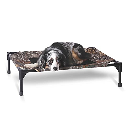 K&H Pet Products Outdoor Elevated Dog Cot, Breathable Cooling Elevated Cot Hammock Pet Bed for Medium Dogs, Washable Mesh Cover, Raised Metal Frame, Collapsible, Portable - Medium 32 X 25in Camo - color: Camo/Black Mesh, size: Medium 32"l X 25"w