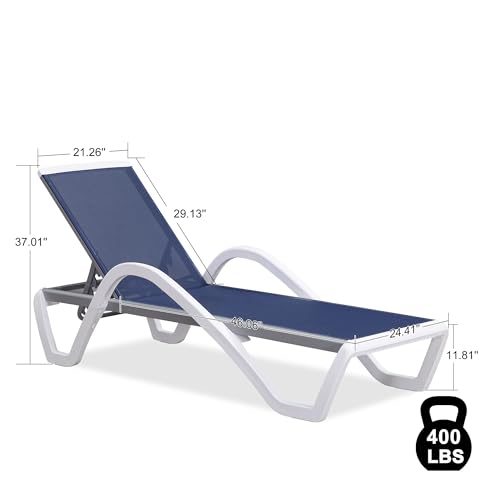 PURPLE LEAF Patio Chaise Lounge Chair Outdoor Plastic Textilene Sun Bathing Recliner Tanning Pool Lounger with 6 Adjustable Position for Outside Beach in-Pool Lawn Poolside, Navy Blue - color: Navy Blue, style: 1 chair(w/Arms)