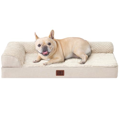 EHEYCIGA Orthopedic Dog Bed Medium Size Dogs, Memory Foam Dog Bed with Washable Removable Cover, Waterproof Pet Sofa Couch for Crate with Nonskid Bottom, 30x20x6 Beige - color: Beige, size: 30.0"L x 20.0"W x 6"Th
