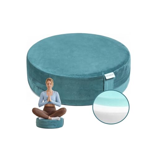 Meditation Cushion for Restorative Yoga, High-Density Yoga Bolster Pillow with Velvet Cover, Floor Cushion for Adults, Ideal for Posture Support, Pilates and Relaxation (Green)