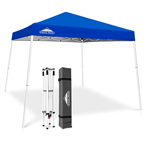 EAGLE PEAK 10x10 Slant Leg Pop-up Canopy Tent Easy One Person Setup Instant Outdoor Beach Canopy Folding Portable Sports Shelter 10x10 Base 8x8 Top (Blue) - color: Blue, size: 10x10