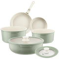 Ceramic Pots and Pans Set Non Stick Green, 8 Pcs Nonstick Cookware Set with Detachable Handle RV Camping Induction Kitchen Cookware Set Non Stick, PFAS PFOA & PTFE Free - color: Sage Green