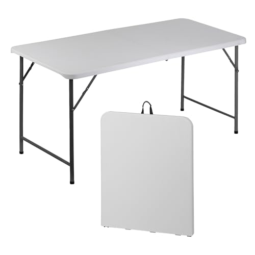 SUPER DEAL Upgraded 6FT Folding Picnic Table for Outdoor, Portable Fold-in-Half Plastic Dining Picnic Party Table with Carrying Handle - size: 6 FT