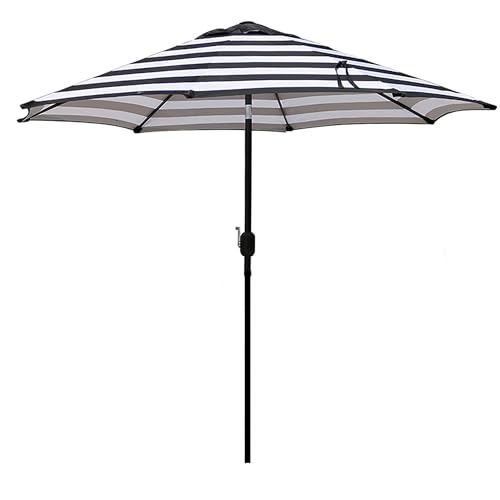Blissun 9' Outdoor Patio Umbrella, Outdoor Table Umbrella, Yard Umbrella, Market Umbrella with 8 Sturdy Ribs, Push Button Tilt and Crank - color: Black & White Stripe