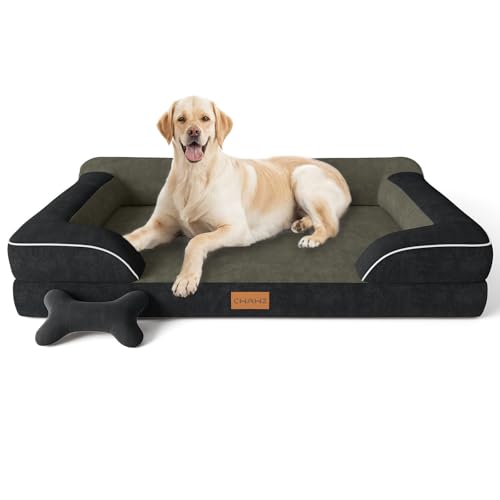 CWAWZ Jumbo Dog Bed for Extra Large Dogs, Orthopedic Dog Bed with Cooling Gel Memory Foam, Waterproof Pet Bed with Removable Washable Cover, 45" Pet Sofa Couch Dutch Velvet with Bone Toy, Black - color: Black, size: Jumbo(45"L x 35"W x 9.5"Th)