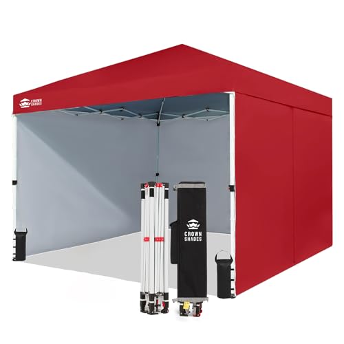 CROWN SHADES 10X10 Commercial Instant Canopy Pop Up Tent with Center Lock, 300D Fabric, 4 Sidewalls, Sto'N Go Bag, Red - color: Red, size: 10x10 Classic