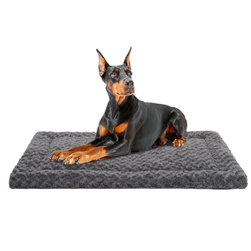 Washable Dog Bed Mat Dog Crate Pad Soft Fluffy Pet Kennel Beds Dog Sleeping Mattress for Large Jumbo Medium Small Dogs, 47 x 29 Inch, Grey - color: Grey, size: 47.00" x 29.00" x 1.50"