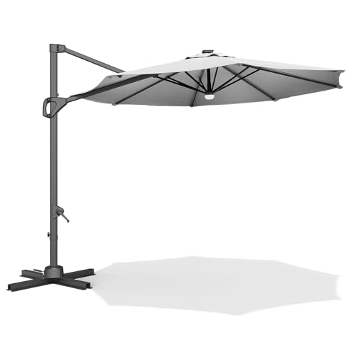 TrailBlaze 10ft Cantilever Patio Umbrella – 360° Rotating Offset Sun Shade with Adjustable Tilt, Waterproof Windproof 600D Oxford Canopy, Heavy-Duty Rustproof Aluminum Frame, Cross Base – Ideal for Garden, Patio, Poolside - color: Grey