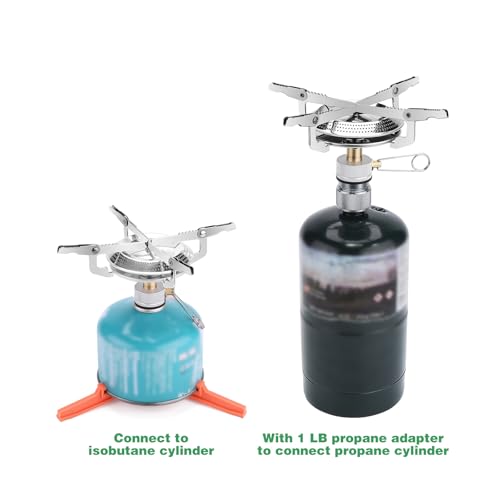 WADEO Portable Camping Stove Burner, Backpacking Stove with 1LB Propane Tank Adapter, Fuel Can Canister Stand and Carry Case, Portable Collapsible Propane Camping Burner for Outdoor Cooking