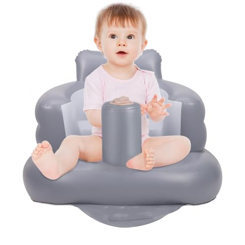 AirSwim Inflatable Baby Seat, Inflatable Baby Chair for Babies 3 Months and Up, Summer Blow Up Chair with Built in Air Pump, Infant Floor Seats for Learning to Sit, Palying, Camping, Grey - color: Grey