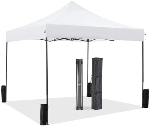 OLIXIS 10x10 Ft Pop Up Canopy Tent, Waterproof Outdoor Canopy, Portable Instant Shade Shelter with Sandbags for Beach, Backyard, Parties, Camping and Commercial Events, Bright White - color: Bright White, size: 10 X 10 Ft