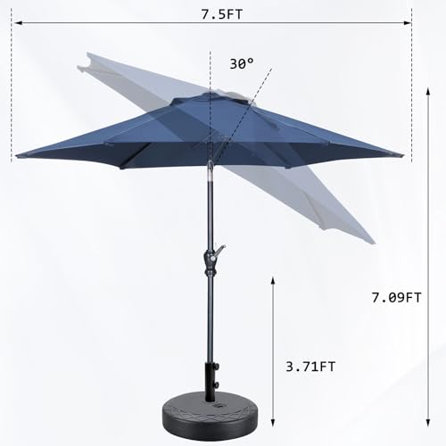 GDY 7.5ft Patio Umbrella Outdoor Umbrella with Tilt, Crank and Umbrella Weighted Base, for Yard/Outdoor/Wedding Parties and Events (Navy Blue) - color: Navy Blue, size: Umbrella+Base