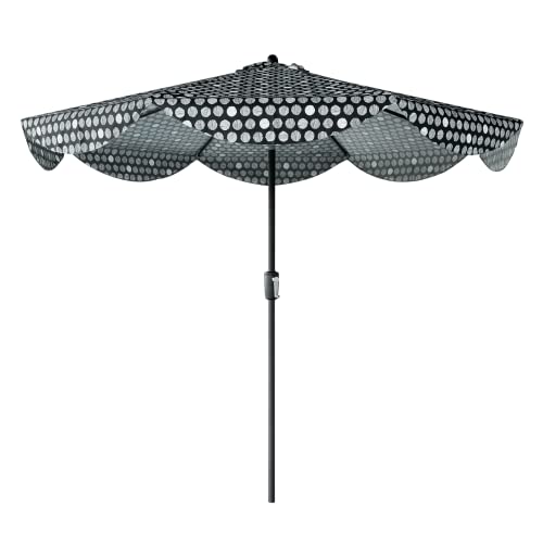 Tempera 9ft Scalloped Patio Umbrellas Outdoor Table Umbrellas with Fade Resistant Canopy, 8 Sturdy Rids, Elegant Vintage Umbrellas for Lawn, Pool, Deck, Balcony - color: Black White Dot, size: 9 FT
