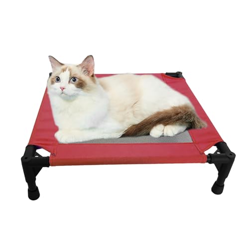 Pozico Elevated Pet Bed with Breathable Mesh for Small Cat and Dog, Raised Cooling Pet Cot for Puppy and Kitty, 18.9x18.9 inch (Red Bed) - color: Red Bed