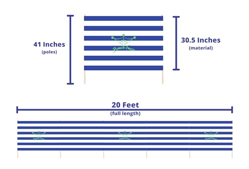 Premium 20 ft Beach Windscreen, Privacy Screen, Wind Blocker - Original Nautical, Free Rubber Mallet and Carry Bag Included - color: Original Nautical