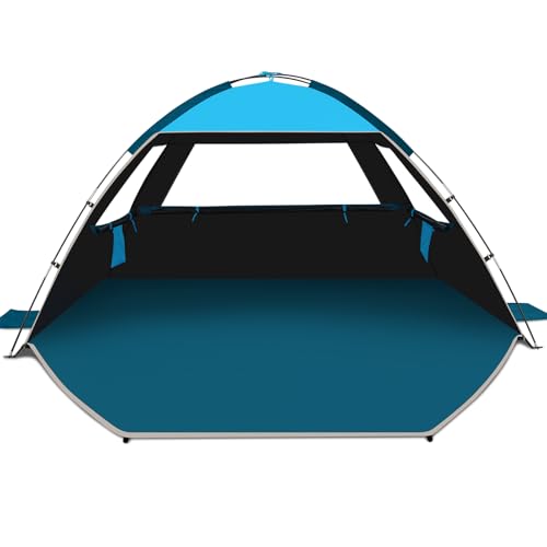 COMMOUDS Beach Tent Sun Shade for 3/4/6/8 Person, UPF 50+ Beach Sun Shelter Canopy Tent, Lightweight, Easy Set Up and Carry - color: Sky Blue with Dark Shelter, size: 3 Person