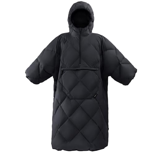 ATEPA Wearable Sleeping Bag, Recycled Water-Resistant Camping Blanket Poncho, Ultralight Packable Stadium Blanket for Outdoor - color: Black