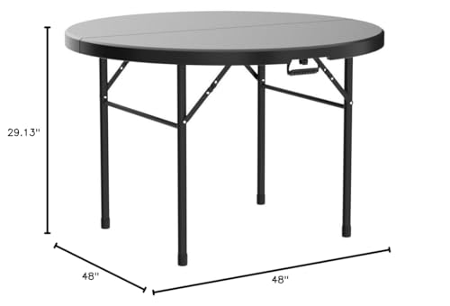 YITAHOME 48 Inch Round Folding Table for Outdoor/Indoor, Heavy Duty Folding Plastic Table w/Thick Table Top and Sturdy Metal Frame, Ideal for Party Picnic Camping BBQ Events, Black - color: Black