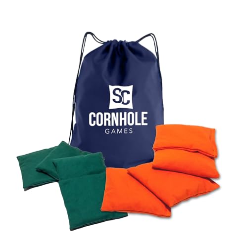 Weather Resistant Cornhole Bags (Set of 8) with Heavy Duty Tote - Professional Regulation 16oz Size & Weight - color: Orange/Hunter Green