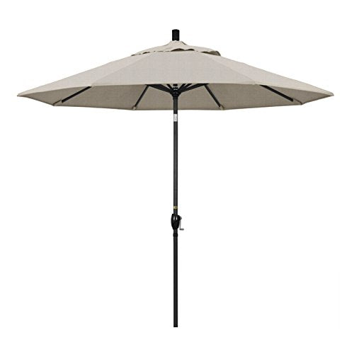 California Umbrella 9' Round Aluminum Market Umbrella, Crank Lift, Push Button Tilt, Black Pole, Woven Granite Olefin - color: Woven Granite