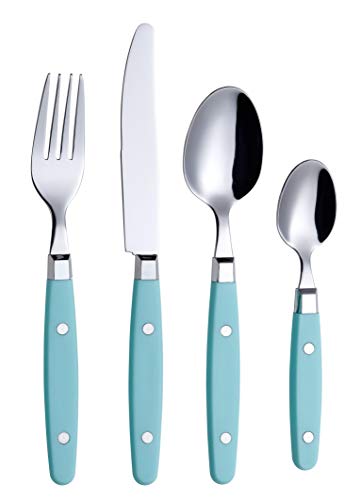 ANNOVA Silverware Set, Retro/Rivet Colorful Stainless Steel Tableware Kitchen Flatware Set Utensils, Includes Dinner Knives, Forks, Spoons & Dessert Spoons (Turquoise, 24 Pieces) - color: Turquoise, size: 24 Pieces