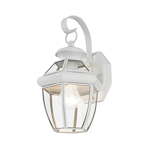 Livex Lighting 2051-03 Monterey 1 Light Outdoor White Finish Solid Brass Wall Lantern with Clear Beveled Glass - color: White