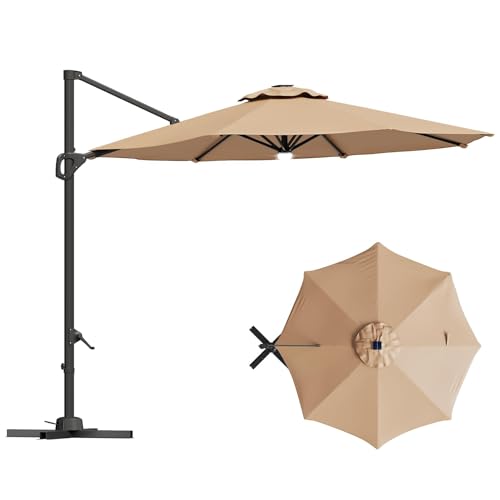 9ft Outdoor Patio Umbrella Heavy Duty 8 Ribs, Waterproof UV Protection Sun Shade with Crank Lift & Push Button Tilt, Outdoor Umbrella for Deck, Pool, Garden, Backyard, Lawn - color: Brown&Round, size: 10FT Roman