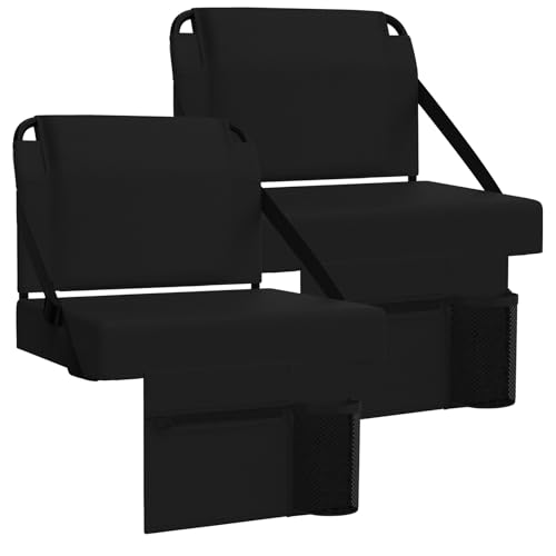 2pcs Stadium Seat for Bleachers with Back Support，Portable Bleacher Chairs with Back and Cushion，Includes Shoulder Strap and Cup Holder - color: Black,2 Pack