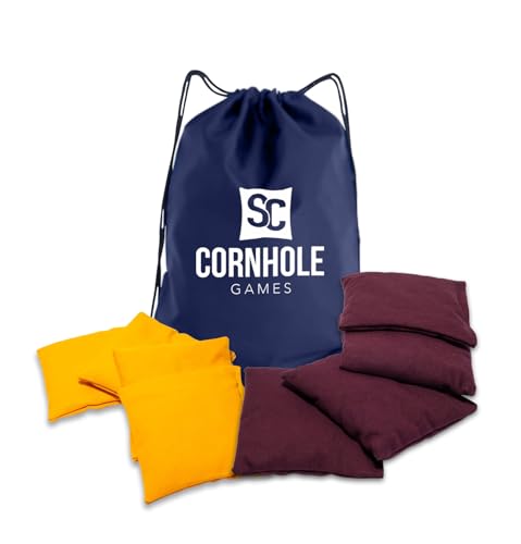 Weather Resistant Cornhole Bags (Set of 8) with Heavy Duty Tote - Professional Regulation 16oz Size & Weight - color: Maroon/Yellow