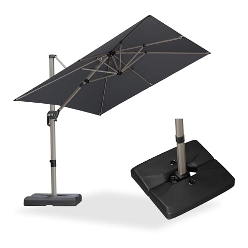 PURPLE LEAF Patio Umbrella with Base Included, 8ft Outdoor Aluminum Cantilever Umbrella with 360° Rotation, Champagne Offset Umbrella for Outdoor Garden Pool, Light Grey - color: Light Grey, size: 8' x 8'
