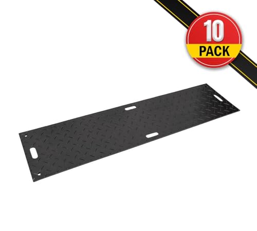 Mytee Products 10 Pk 3' x 8' - 1/2" Thick Heavy Duty Ground Protection Mats with Diamond Plated Tread - Easily Supports 90 Ton Loads - HDPE Construction Mat for Equipment Lawns Landscapers - color: Black, size: 3 x 8 Feet, style: 10 - Pack