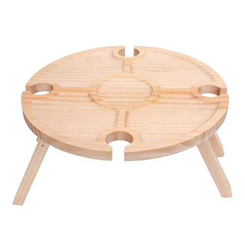 ZJchao Wine Picnic Table, Birch Wood Portable Folding Table,Couples,Friends,Families,Outdoors,Camping,Boating,Beach,Garden,Lawn,Home,Yard, Lightweight Tray with 4 Glass Holders,